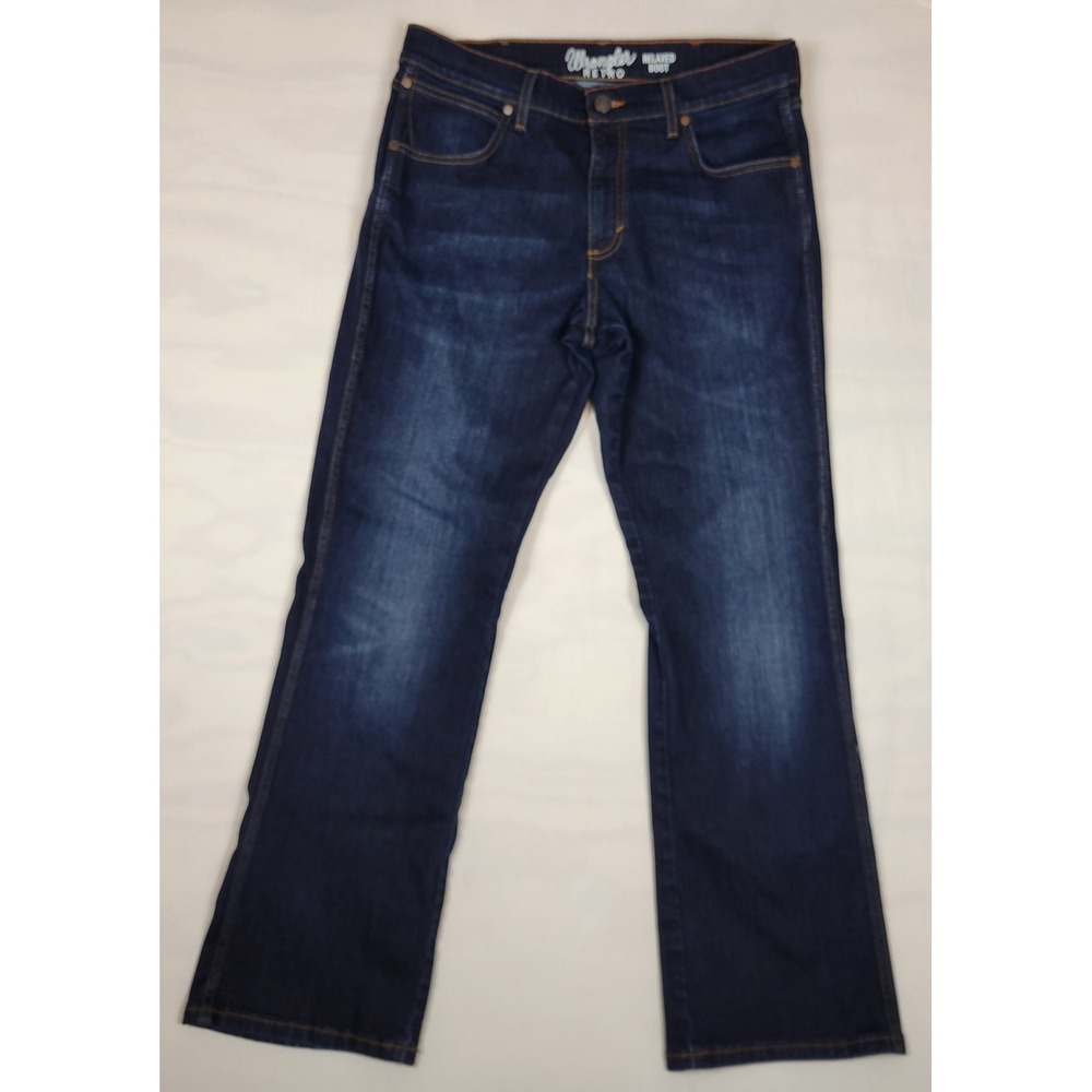 Wrangler Retro Relaxed Bootcut Jeans Mens 34x32 Dark Wash Indigo WRT20LV